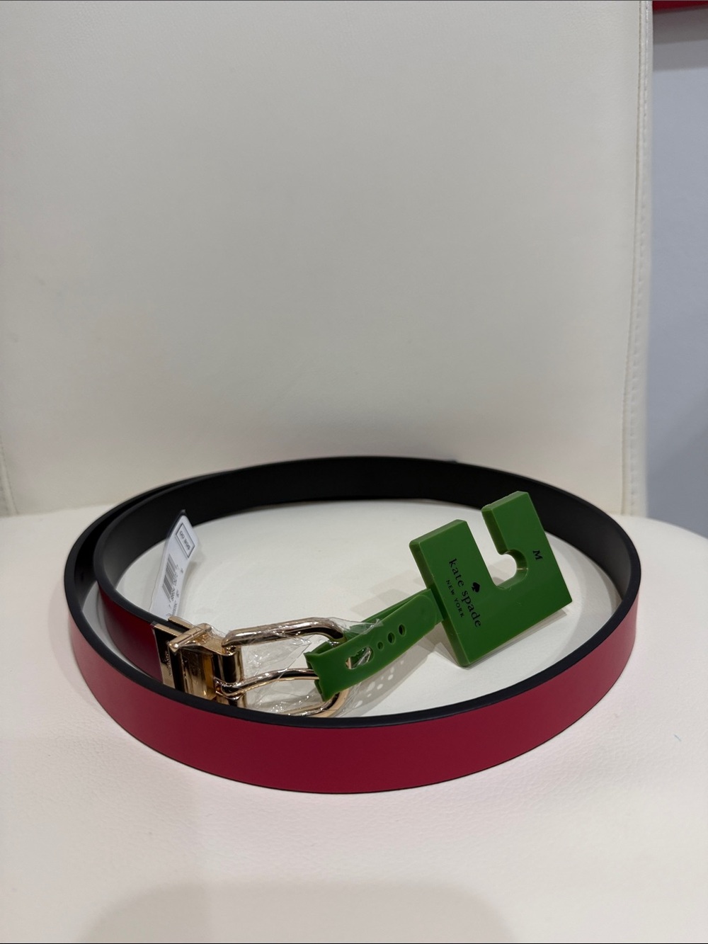 kate spade Red/Black Leather Belt with Gold-Tone Buckle